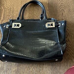 Nine West Black Croc-Embossed Satchel